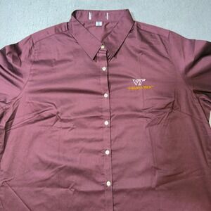 Virginia Tech Hokies Womens 2X Maroon Button Down Long Sleeve Shirt Embroidered